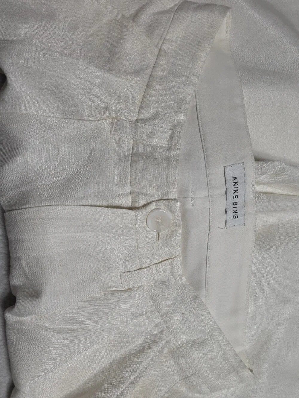 Anine Bing White Pleated Wide Leg Linen Pants